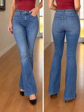 SPANX Blue High-Rise Flare Jeans S $90